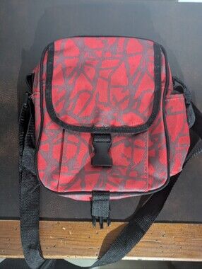 Red Patterned Men's Messenger Bag with Black Trim